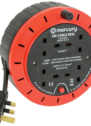 Mercury 5m 4-Gang Extension Reels with Thermal Cut Out